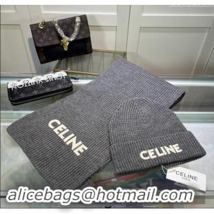 Buy Inexpensive Celine Knit Hat and Scarf Set CE10183 Grey 2023