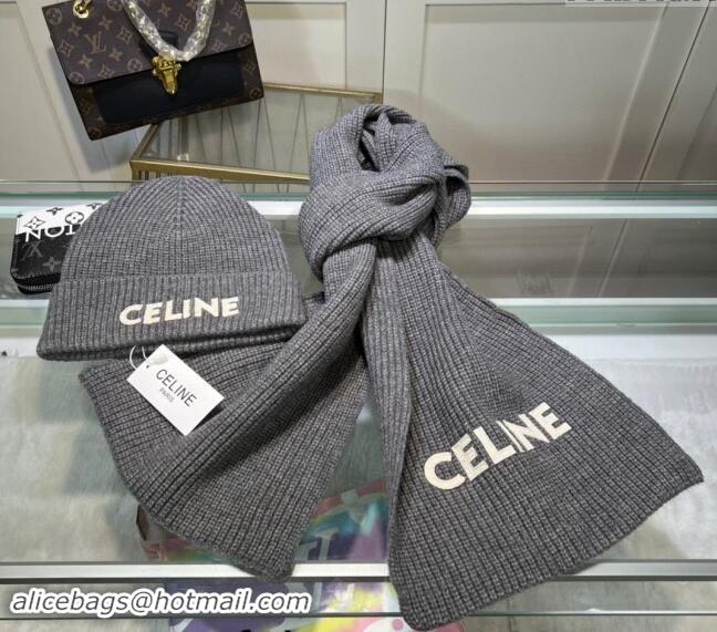 Buy Inexpensive Celine Knit Hat and Scarf Set CE10183 Grey 2023