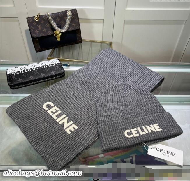 Buy Inexpensive Celine Knit Hat and Scarf Set CE10183 Grey 2023