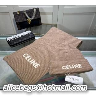 Famous Brand Celine Knit Hat and Scarf Set CE10183 Beige 2023