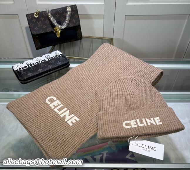 Famous Brand Celine Knit Hat and Scarf Set CE10183 Beige 2023