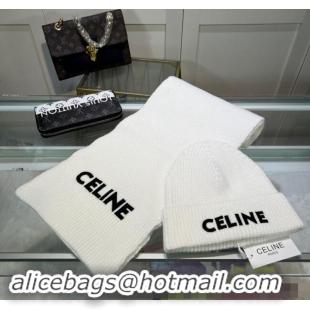 Low Cost Celine Knit Hat and Scarf Set CE10183 White 2023