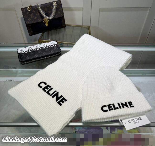 Low Cost Celine Knit Hat and Scarf Set CE10183 White 2023