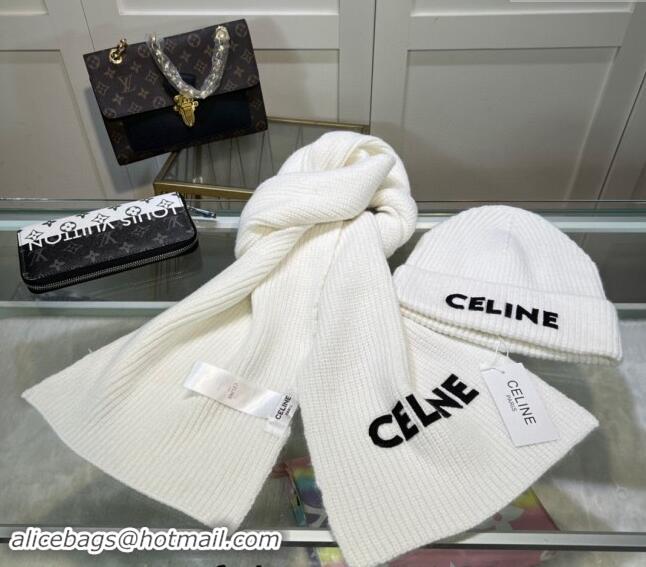 Low Cost Celine Knit Hat and Scarf Set CE10183 White 2023