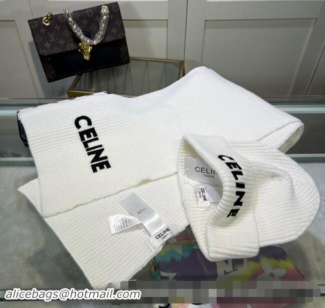 Low Cost Celine Knit Hat and Scarf Set CE10183 White 2023