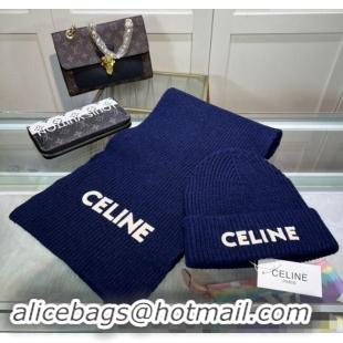 Popular Style Celine Knit Hat and Scarf Set CE10183 Royal Blue 2023