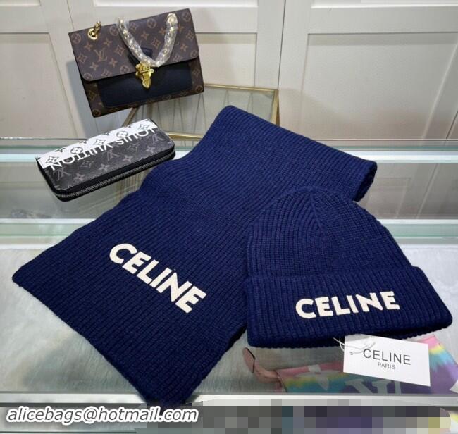 Popular Style Celine Knit Hat and Scarf Set CE10183 Royal Blue 2023