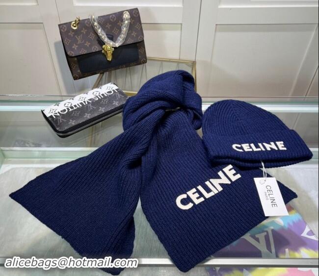 Popular Style Celine Knit Hat and Scarf Set CE10183 Royal Blue 2023