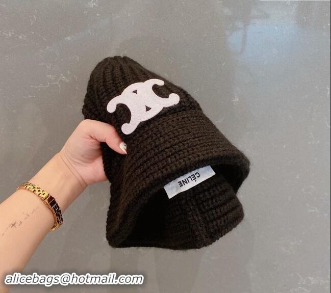 Buy Discount Celine Triomphe Knit Hat 1123 Black 2023