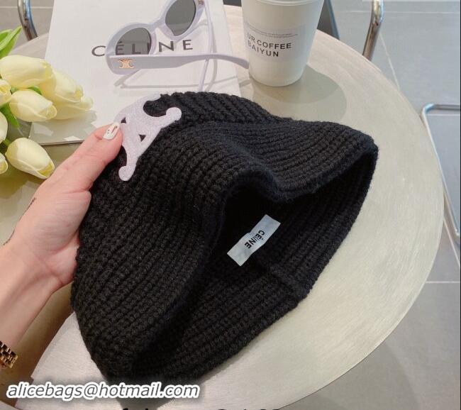 Buy Discount Celine Triomphe Knit Hat 1123 Black 2023