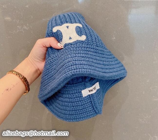 Buy Discount Celine Triomphe Knit Hat 1123 Light Blue 2023