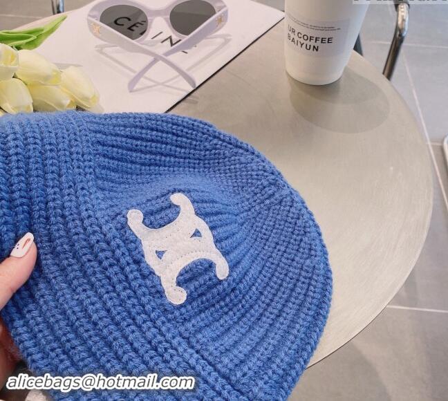 Buy Discount Celine Triomphe Knit Hat 1123 Light Blue 2023