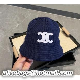 Unique Discount Celine Triomphe Knit Hat 1123 Navy Blue 2023