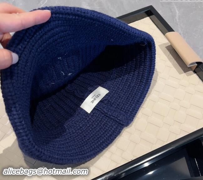 Unique Discount Celine Triomphe Knit Hat 1123 Navy Blue 2023