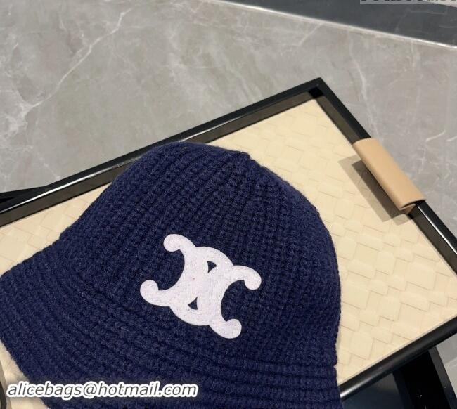 Unique Discount Celine Triomphe Knit Hat 1123 Navy Blue 2023