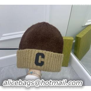 Top Design Celine C Knit Hat CE122201 Beige/Brown 2023