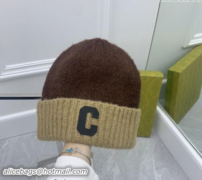 Top Design Celine C Knit Hat CE122201 Beige/Brown 2023