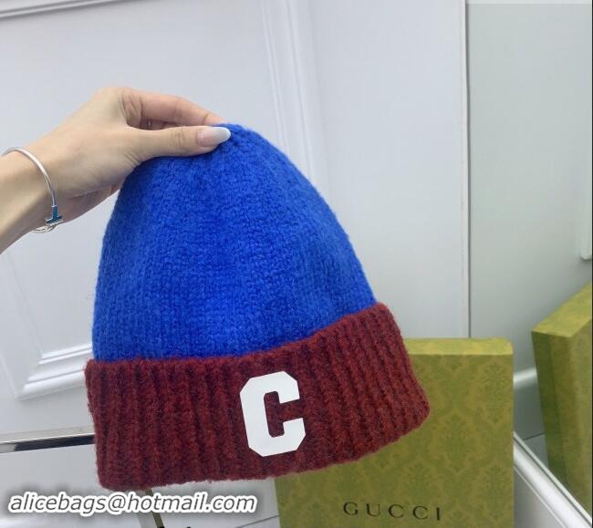 Market Sells Celine C Knit Hat CE122201 Blue/Brown 2023