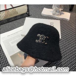 Best Luxury Celine Triomphe Bucket Hat with Studs CE122202 Black 2023