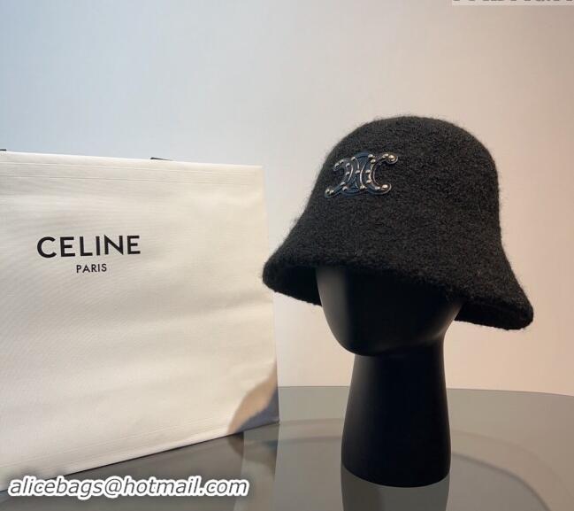 Best Luxury Celine Triomphe Bucket Hat with Studs CE122202 Black 2023