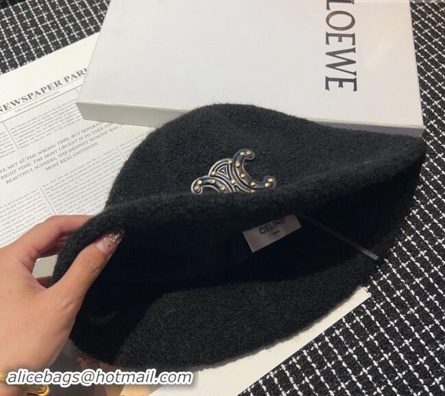 Best Luxury Celine Triomphe Bucket Hat with Studs CE122202 Black 2023