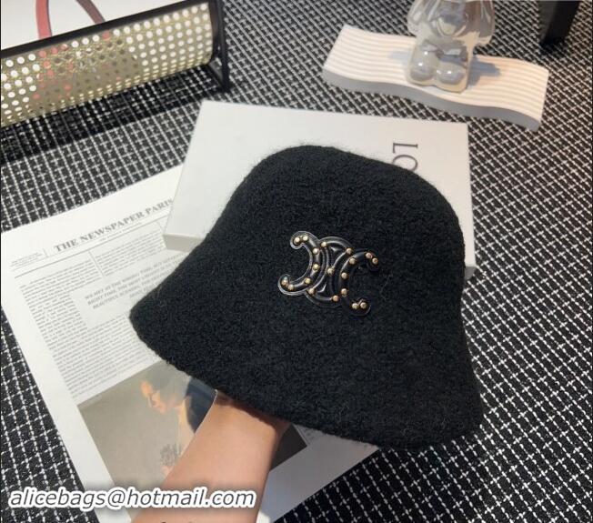 Best Luxury Celine Triomphe Bucket Hat with Studs CE122202 Black 2023