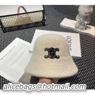 Well Crafted Celine Triomphe Bucket Hat with Studs CE122202 White 2023