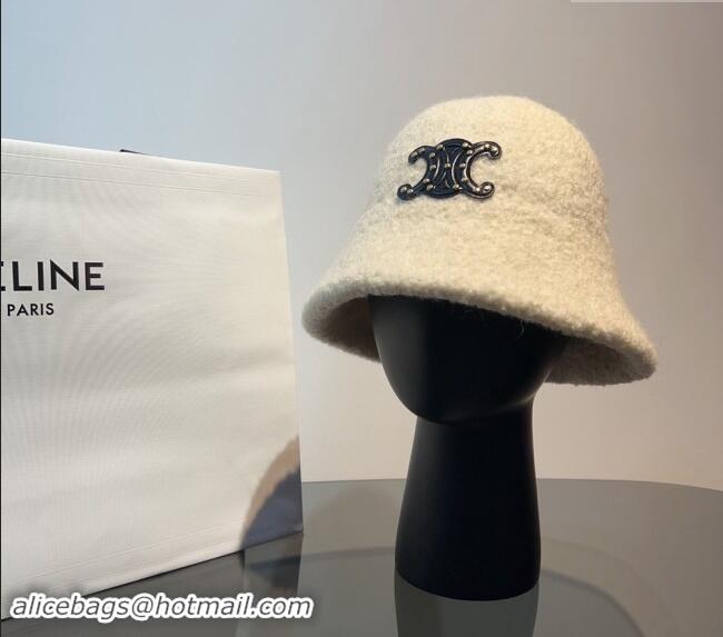 Well Crafted Celine Triomphe Bucket Hat with Studs CE122202 White 2023