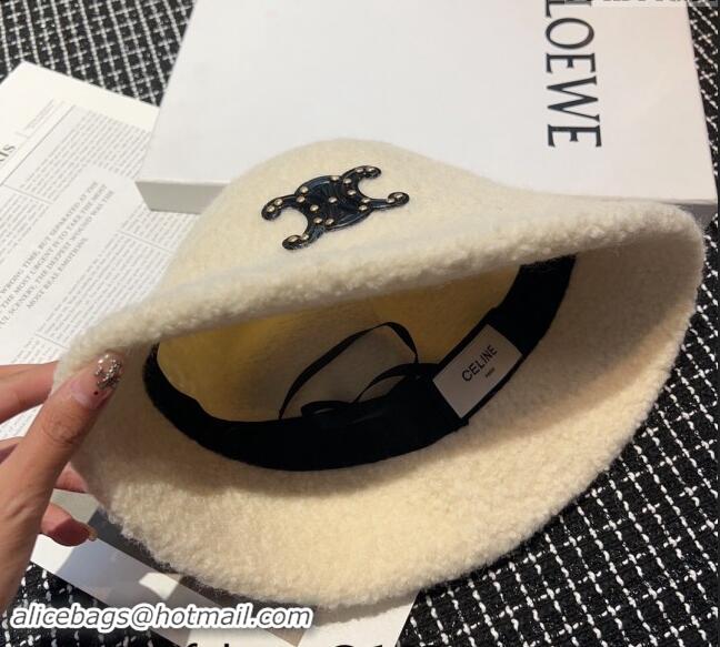 Well Crafted Celine Triomphe Bucket Hat with Studs CE122202 White 2023