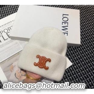 Luxury Cheap Celine Triomphe Knit Hat with Studs CE122203 White 2023