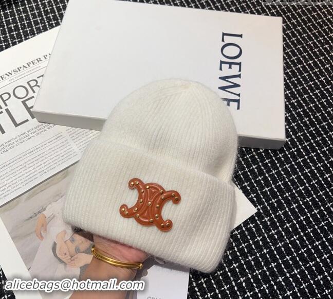 Luxury Cheap Celine Triomphe Knit Hat with Studs CE122203 White 2023