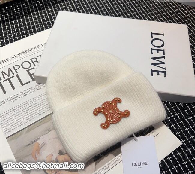 Luxury Cheap Celine Triomphe Knit Hat with Studs CE122203 White 2023