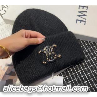 Top Design Celine Triomphe Knit Hat with Studs CE122203 Black 2023