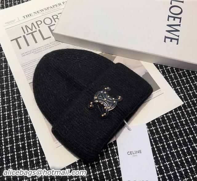 Top Design Celine Triomphe Knit Hat with Studs CE122203 Black 2023