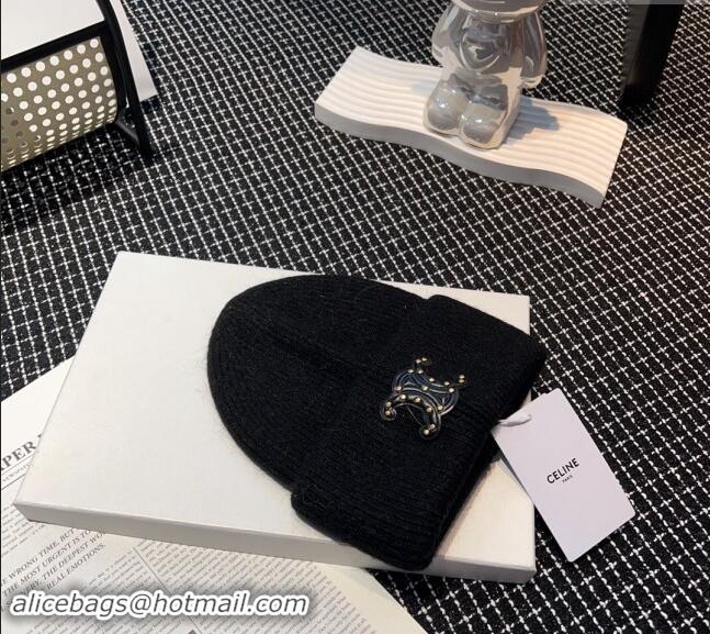 Top Design Celine Triomphe Knit Hat with Studs CE122203 Black 2023