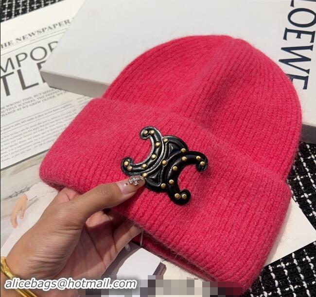 Unique Style Celine Triomphe Knit Hat with Studs CE122203 Pink 2023