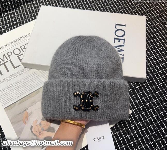 Buy New Cheap Celine Triomphe Knit Hat with Studs CE122203 Grey 2023