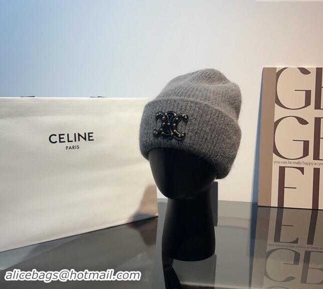 Buy New Cheap Celine Triomphe Knit Hat with Studs CE122203 Grey 2023