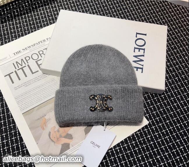 Buy New Cheap Celine Triomphe Knit Hat with Studs CE122203 Grey 2023