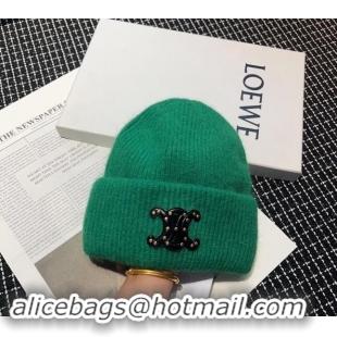 Cheapest Celine Triomphe Knit Hat with Studs CE122203 Green 2023