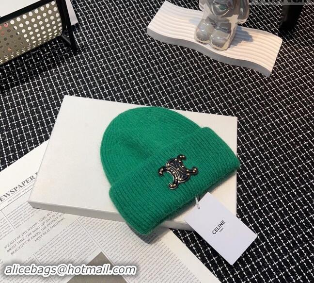 Cheapest Celine Triomphe Knit Hat with Studs CE122203 Green 2023