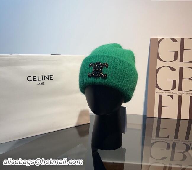 Cheapest Celine Triomphe Knit Hat with Studs CE122203 Green 2023