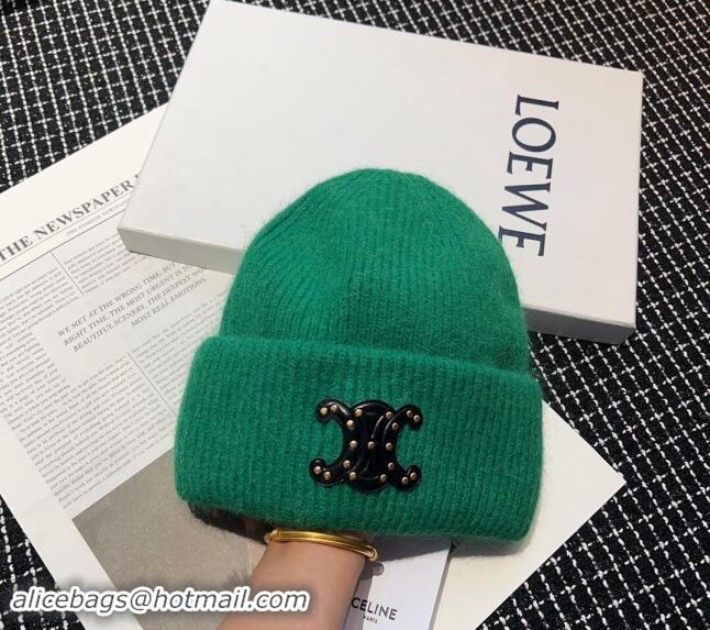 Cheapest Celine Triomphe Knit Hat with Studs CE122203 Green 2023