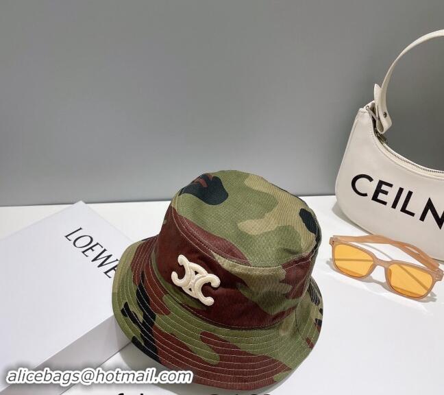 Best Price Celine Green Camouflage Bucket Hat with Logo 0112 2024