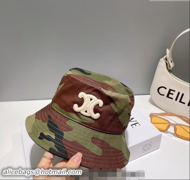 Best Price Celine Green Camouflage Bucket Hat with Logo 0112 2024