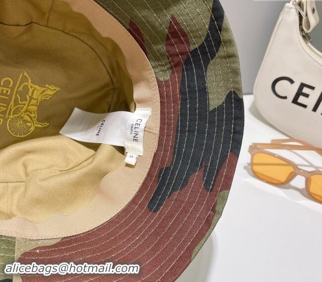 Best Price Celine Green Camouflage Bucket Hat with Logo 0112 2024