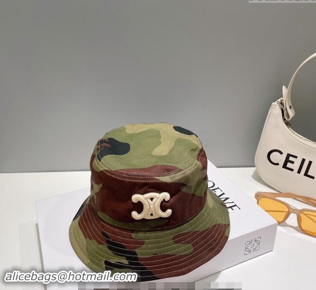 Best Price Celine Green Camouflage Bucket Hat with Logo 0112 2024