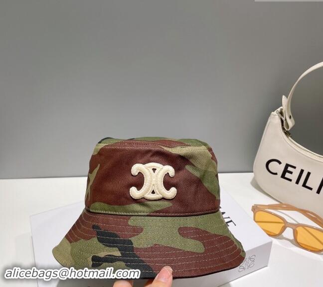 Best Price Celine Green Camouflage Bucket Hat with Logo 0112 2024