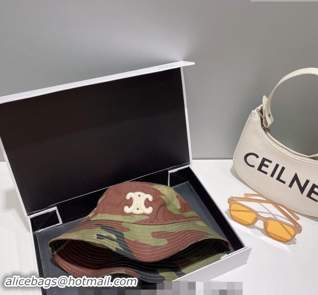 Best Price Celine Green Camouflage Bucket Hat with Logo 0112 2024