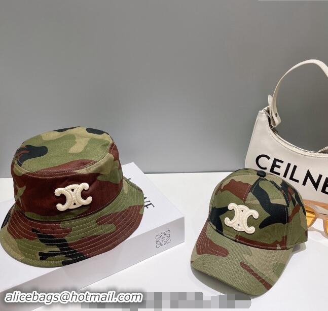 Best Price Celine Green Camouflage Bucket Hat with Logo 0112 2024